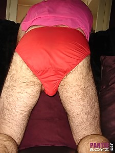 Little red panties cover this hairy pantie fans cock